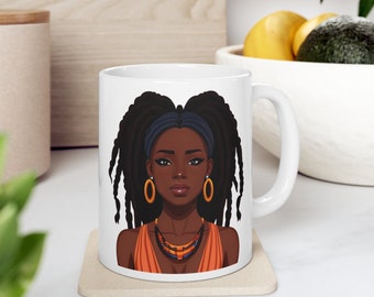Black African American Woman Dreadlocks Ceramic Mug 11oz