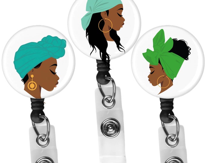 Black, African  American, woman, Natural Hair, retractable reels and pins 002