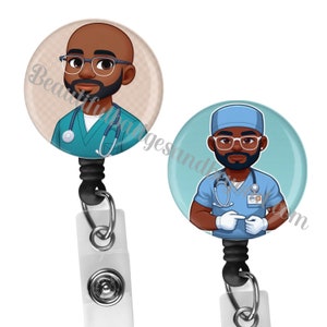 Schwarz, Afroamerikaner, männliche Krankenschwester, Loks, Scrubs, einziehbarer Ausweishalter, Rolle