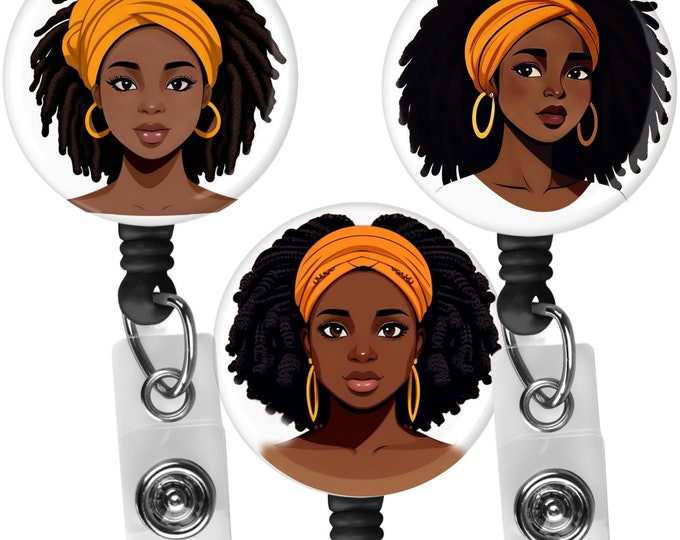 Black, African  American, woman, Natural Hair, retractable reels and pins 002