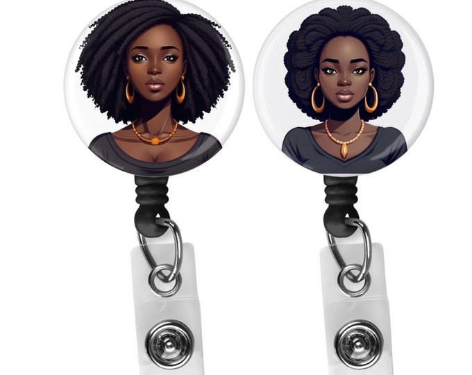 Black, African  American, woman, Natural Hair, retractable reels and pins 002