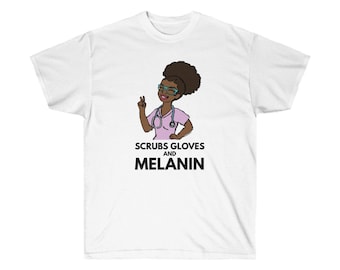 Black African American Nurse Natural Hair Unisex Ultra Cotton Tee