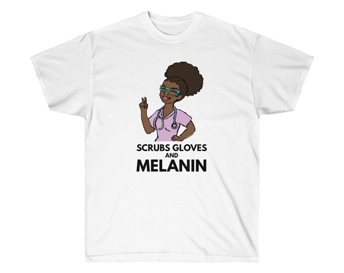 Black African American Nurse Natural Hair Unisex Ultra Cotton Tee