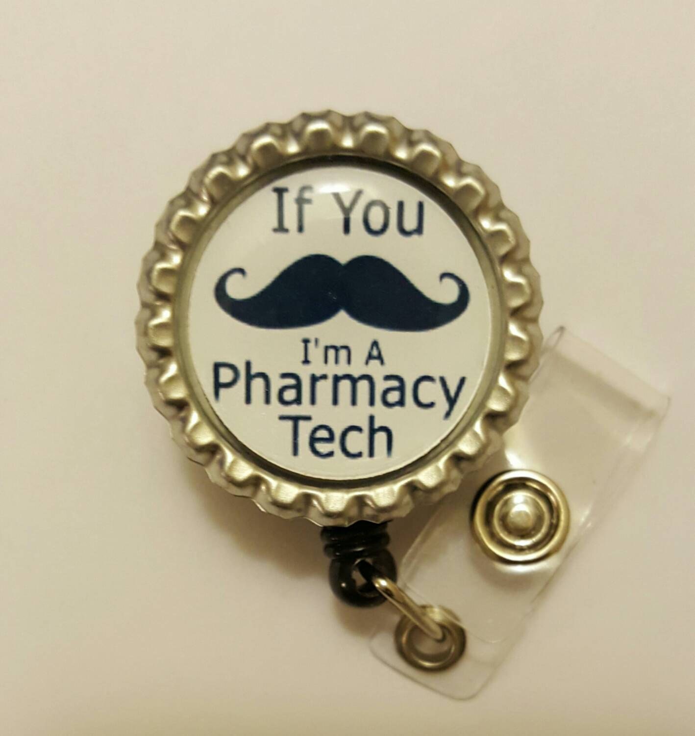 Mustache Pharmacy Tech Retractable Name Badge Holder Reel
