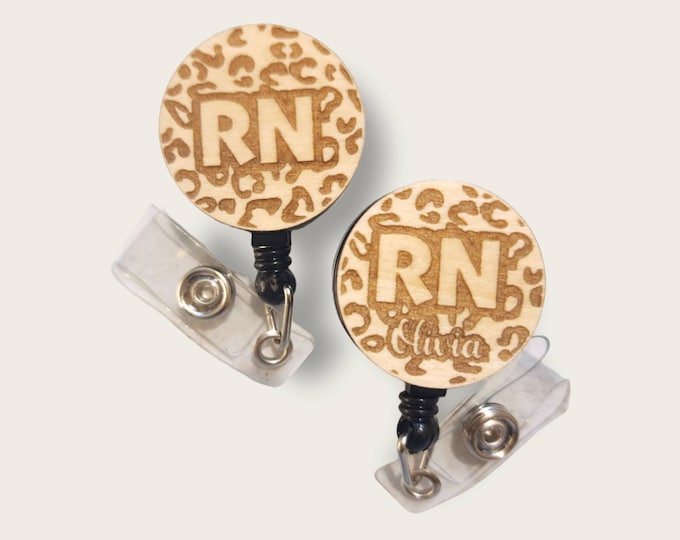 Personalized Wooden Custom Nurse Scrubs, Retractable Badge Holder, reel