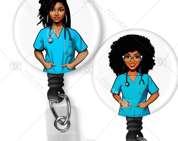 Black, African  American Nurse, woman, Natural Hair, Locs retractable reel