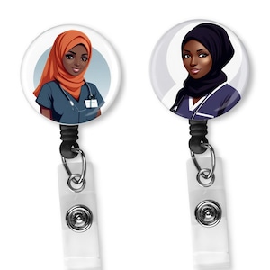 Personalisierte Custom Schwarz, Afroamerikaner, Muslim, Hijab, Krankenschwester, Scrubs, einziehbarer Ausweishalter, Rolle