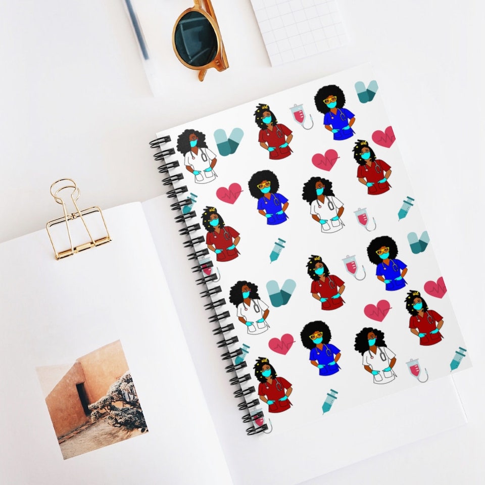 Black African American Nurse Natural Hair Spiral Notebook - Ruled Line