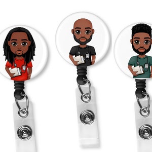 Black, African  American, Male Nurse, Locs, Scrubs, Retractable Badge Holder, reel