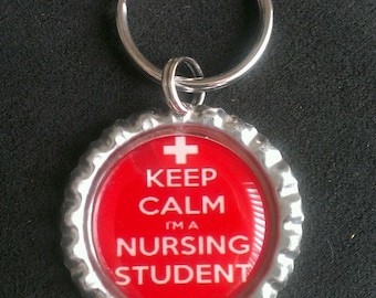 Keep Calm Nursing Student Bottle Cap Keychain