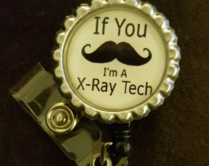 Mustache Xray Tech Nurse Retractable Name Badge Holder Reel