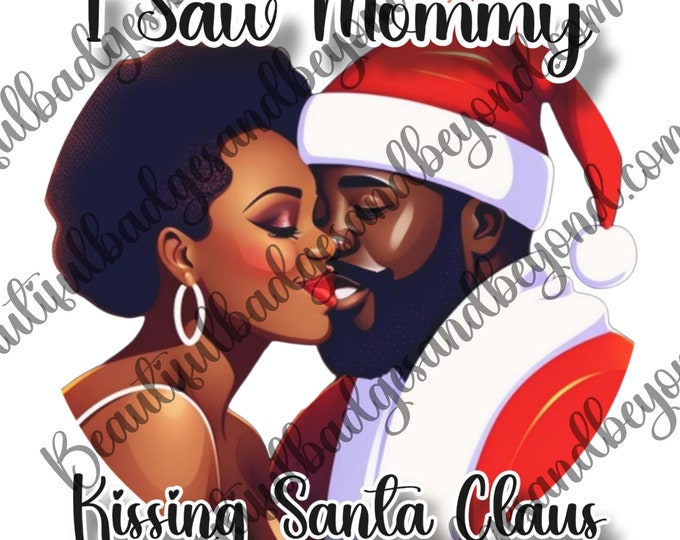 Mommy Kissing African American Black Santa Clause PNG