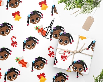 Black African American Christmas Girl Wrapping Paper