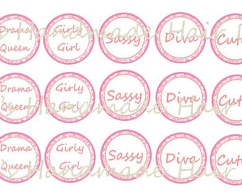 Girly Sayings Bottle Cap images Instant Download