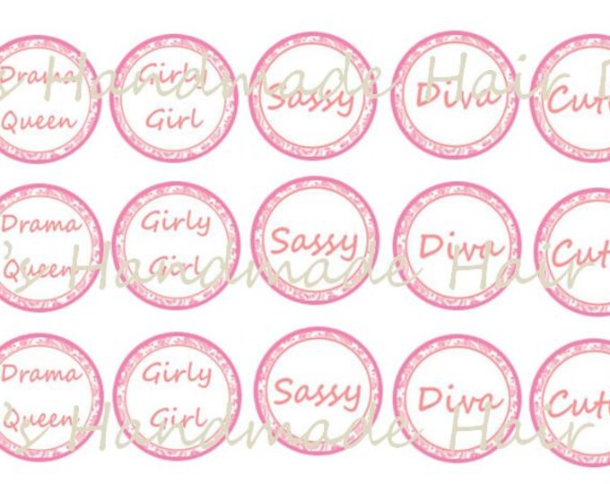 Girly Sayings Bottle Cap images Instant Download