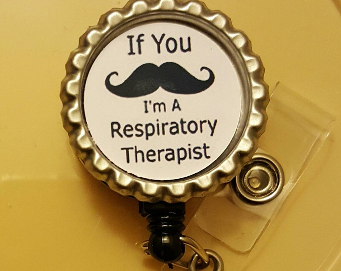 Mustache Respiratory Therapist Retractable Name Badge Holder Reel