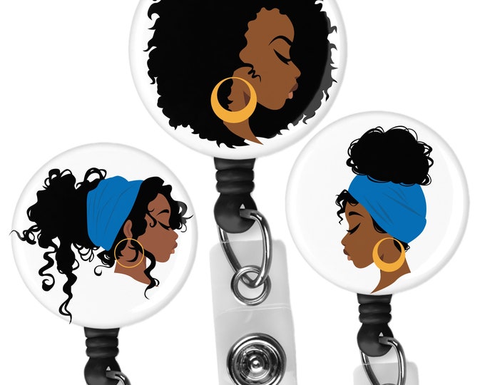 Black, African  American, woman, Natural Hair, retractable reels and pins 002