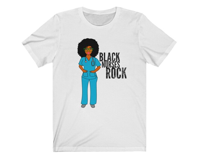 Black African American Nurse Natural Hair Unisex Jersey Short Sleeve Tee