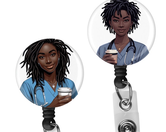 Black, African  American Nurse, woman, Natural Hair, Locs retractable reel