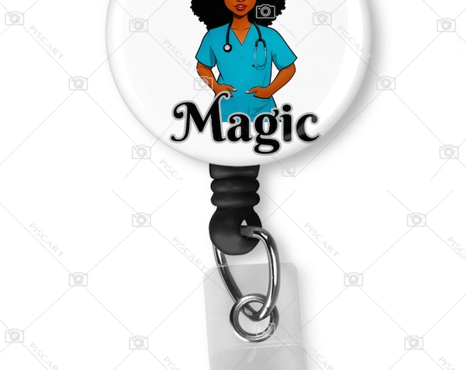 Black, African  American, Nurse, Natural Hair, Locs, Scrubs, Retractable Badge Holder, reel