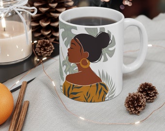 Black African American Woman Plant Mom Ceramic Mug 11oz