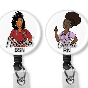 Personalized Custom Black, African  American, Nurse, Natural Hair, Locs, Scrubs, Retractable Badge Holder, reel