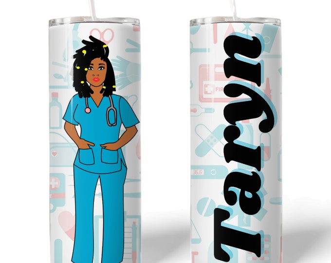 20oz Black African American Nurse Stainless Steel Tumbler