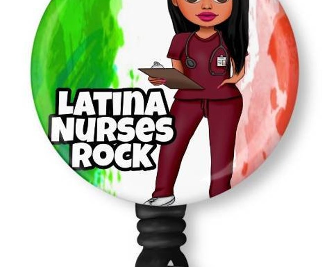 Latina, Mexican, Nurse, Scrubs, Retractable Badge Holder, reel