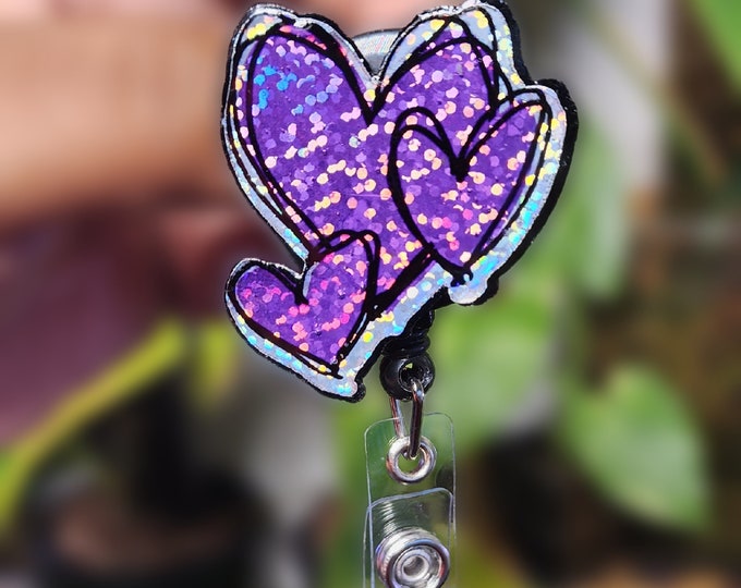 Valentine's Day Heart Holographic Retractable Badge Holder