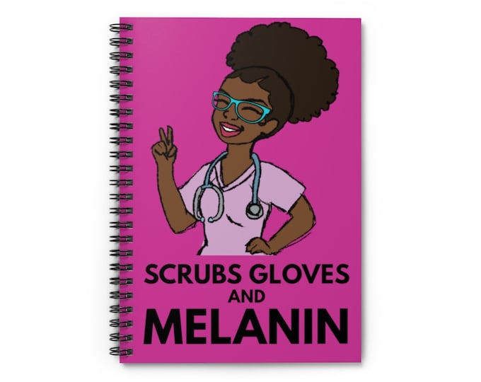 Black African American Nurse Natural Hair Spiral Notebook - Ruled Line