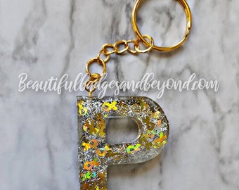 Childhood Cancer Awareness Initial Puzzle Keychain