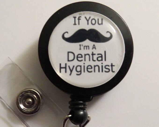 Mustache Dental Hygienist Retractable Name Badge Holder Reel
