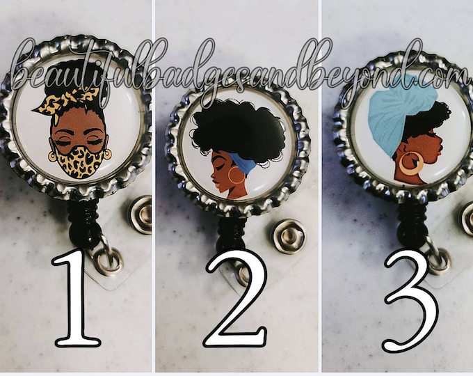 Black, African  American, woman, Natural Hair, retractable reels and pins 003