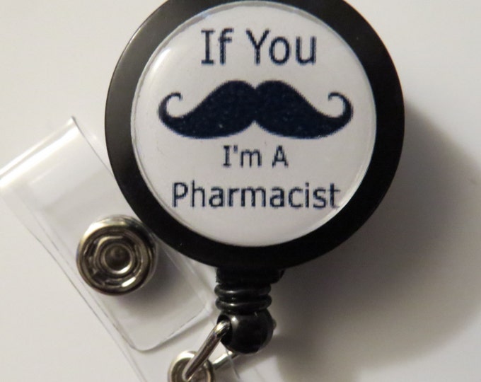 Mustache Pharmacist Retractable Name Badge Holder Reel