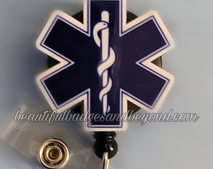 Star of Life Paramedic Retractable Name Badge Holder Reel