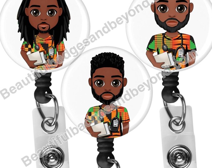 Black history month, African  American, Male Nurse, Locs, Scrubs, Retractable Badge Holder, reel