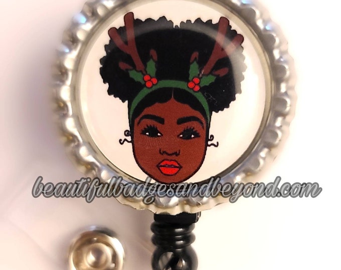 Black, African  American, Natural Hair, Locs, Scrubs, scarf Christmas Retractable Badge Holder, reel