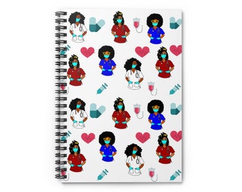 Black African American Nurse Natural Hair Spiral Notebook - Ruled Line