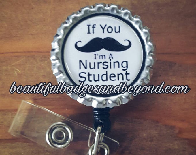 Mustache Nursing Student Retractable Name Badge Holder Reel