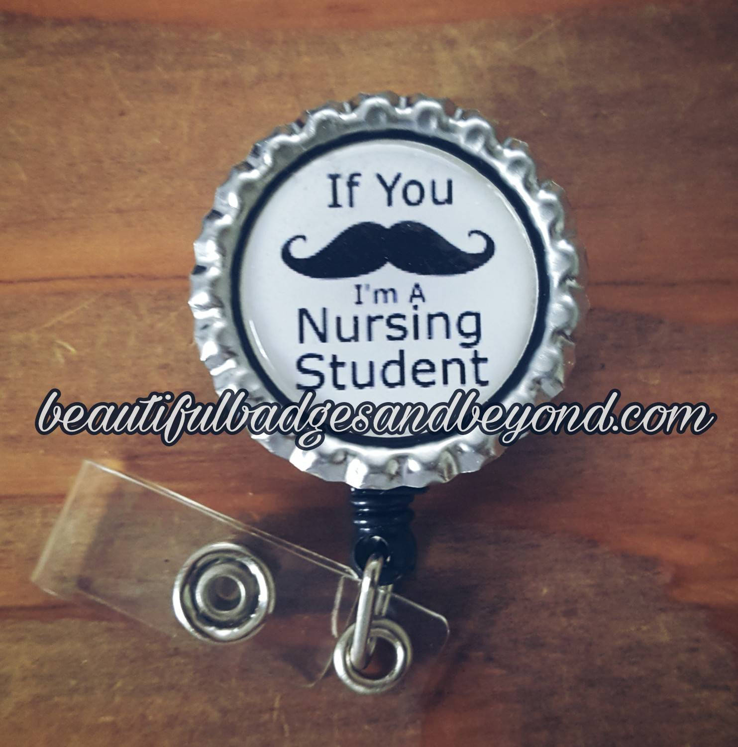 Mustache Nursing Student Retractable Name Badge Holder Reel