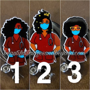 Black, African  American, Nurse, Natural Hair, Locs, Scrubs, Retractable Badge Holder, reel