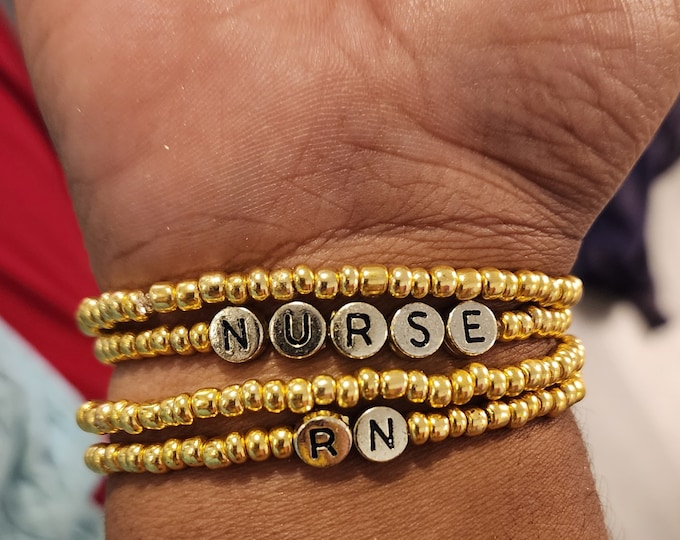 Nurse RN Stacked Stretchy Bead Bracelets
