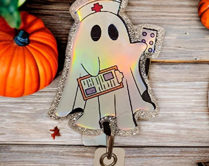 Ghost Nurse Holographic Retractable Name Badge Holder Reel