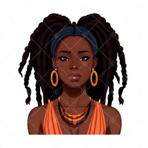 Black African American Woman with Dreadlocks Locs PNG