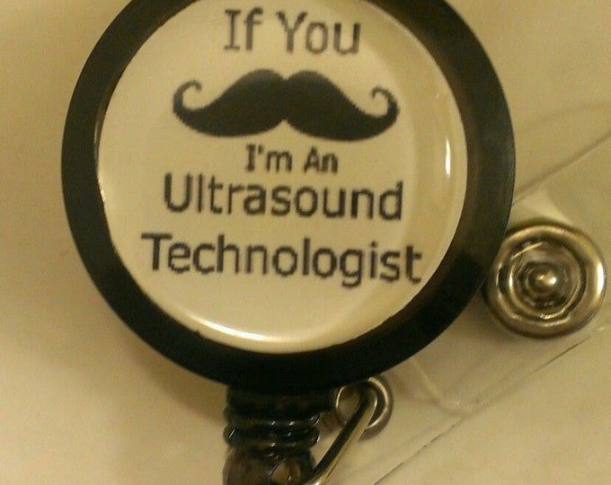 Mustache Ultrasound Technologist Retractable Name Badge Holder Reel