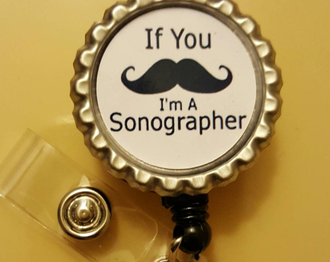 Mustache Sonographer Retractable Name Badge Holder Reel