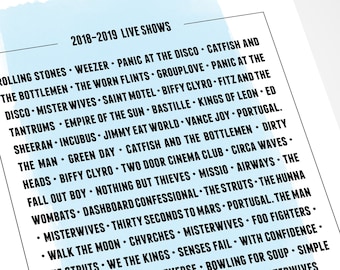 PRINTABLE ART – Design #1 Custom Concert List, Custom Concert Poster, Live Show List, Music Junkie, Gifts for Music Lovers, Concert Ticket