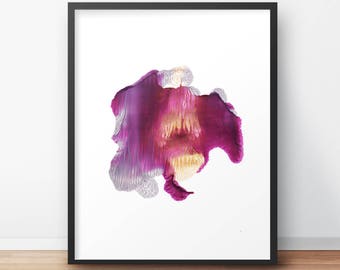 Abstract Art, Purple Ink Smear, Printable Art, Gold Ink, Instant Download, Digital Print, Watercolor, Modern Home Decor, Gift for Friend