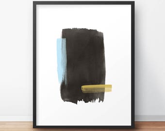 Watercolor Painting – Abstract Art – Modern Watercolor Print Art - Printable Art - Black Blue Yellow Art Print- Wall Art - Home Decor