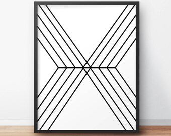 Minimalist Diagonal Geometric Art Print, Instant Download, Black and White, Simple Print, Modern Art